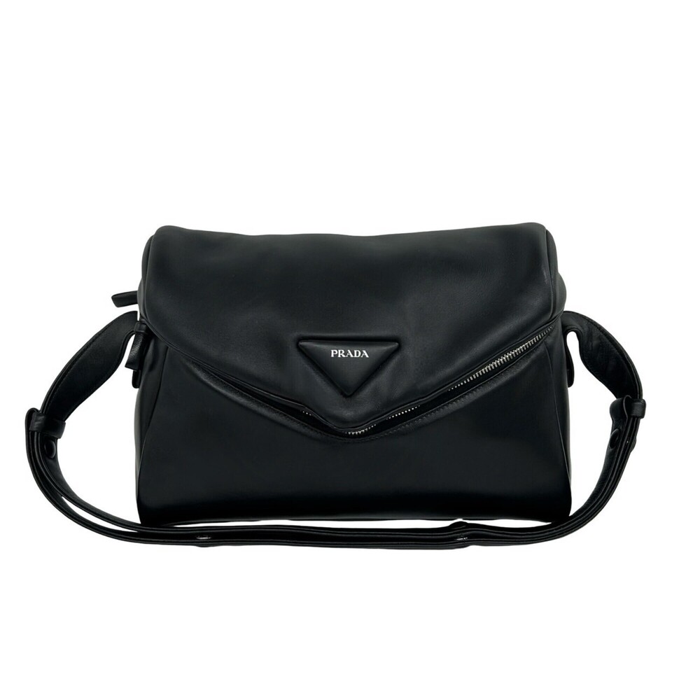 PRADA Prada Signo Triangle Logo Nappa Leather Genuine Shoulder Bag Pouch Saco...